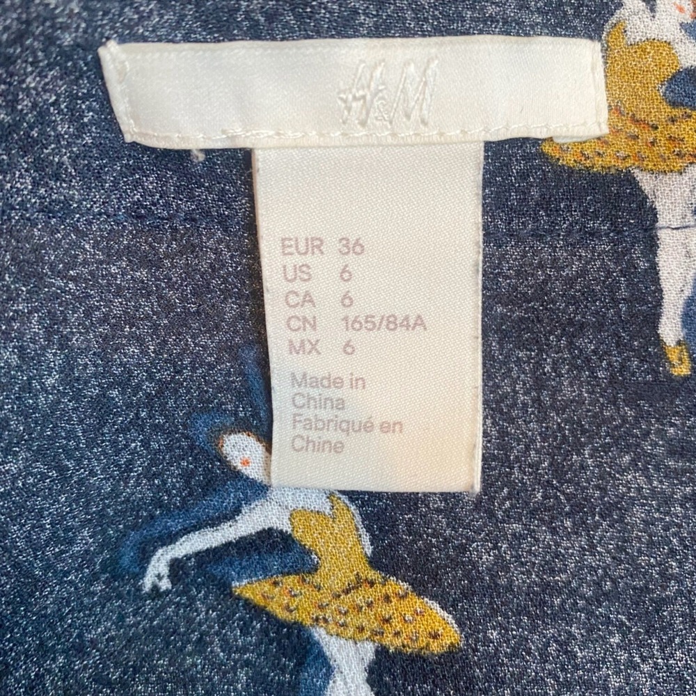 BALLERINA Print Blouse Top Size 6 Navy Blue Boxy Fit Balletcore Dancer Novelty - Picture 7 of 9